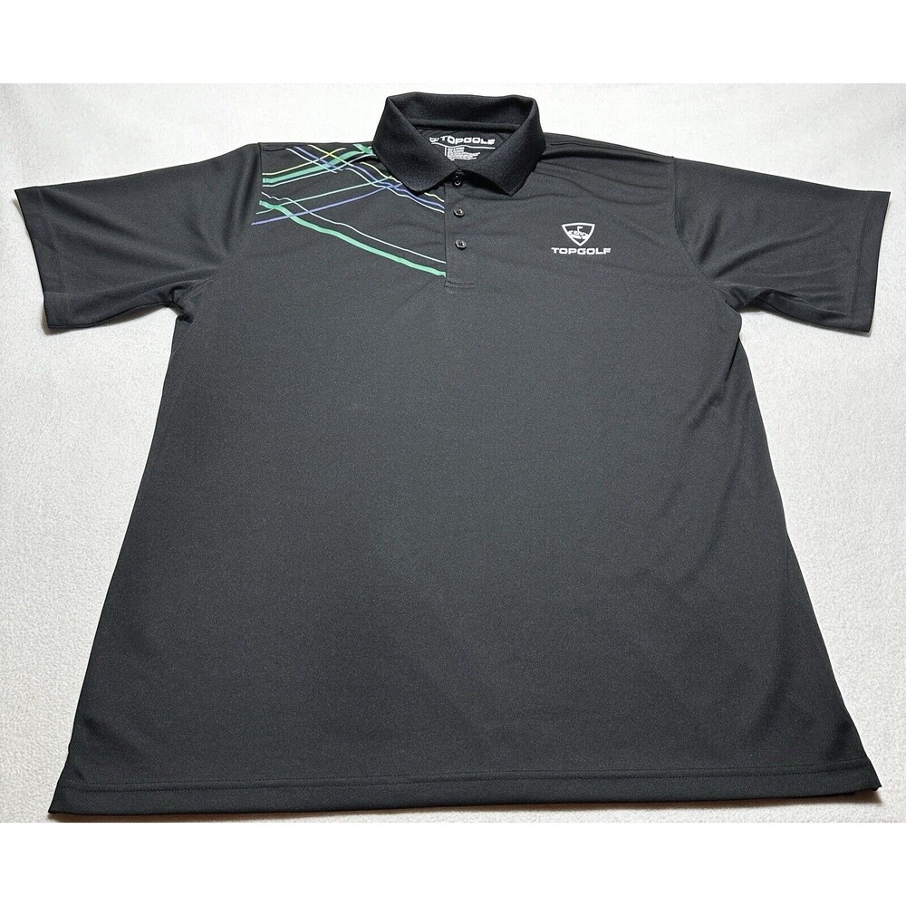 TopGolf Polo Shirt Mens Large Black Golf Polo 100% Polyester Short Sleeve Golf